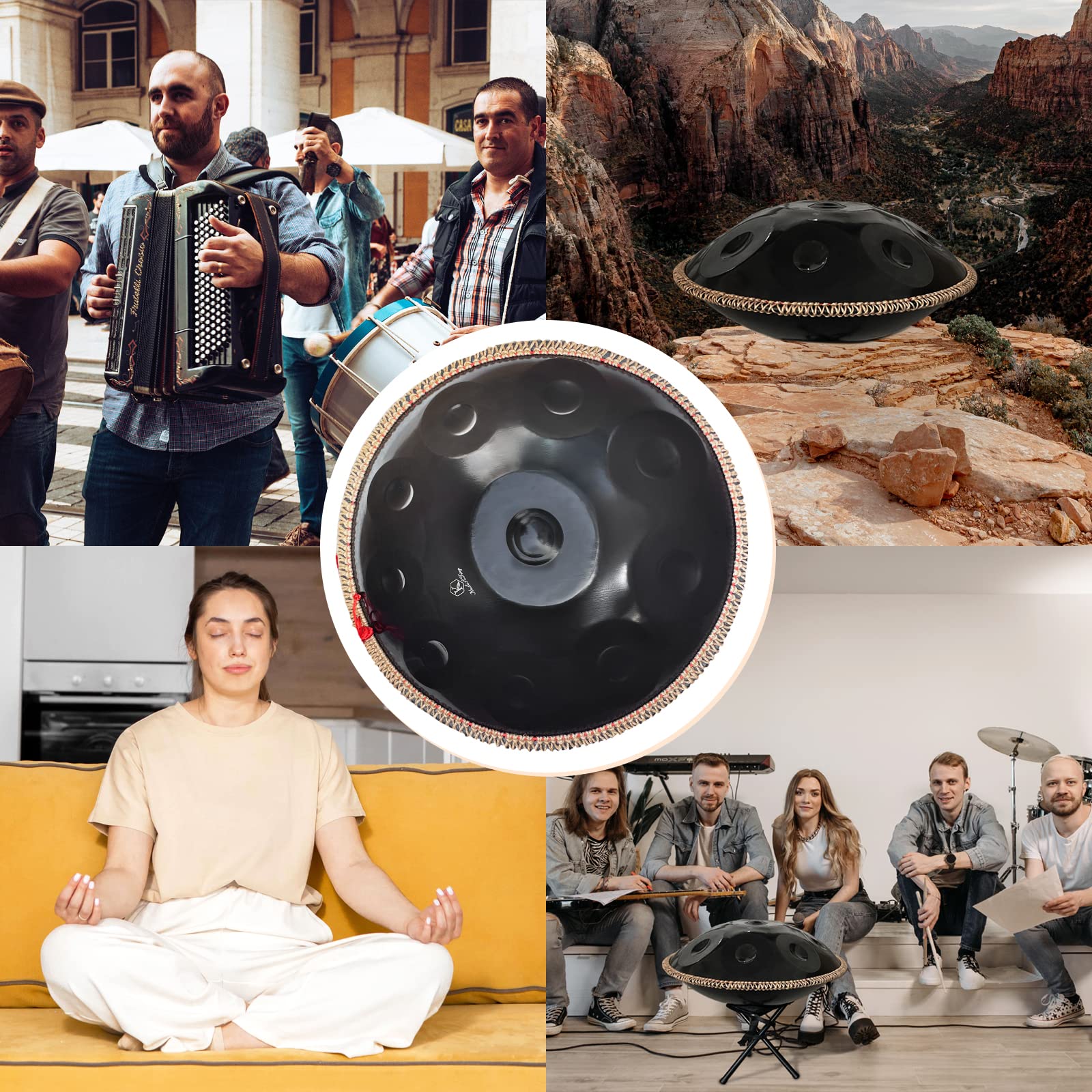 Handpan Drum 22 Inches D Minor Kurd, 432Hz 10 Notes Hand Drum Instrument, Premium Steel Drum, Handpan Instrument for Adults (Gold)