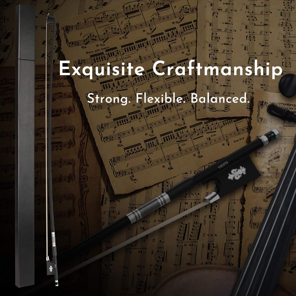 Viotti Carbon Fiber Violin Bow, Hand Crafted by Professional Violin & Bow Makers, Strong, Stiff & Well Balanced, Made with Mongolian Horse Hair, For Violinists & Fiddlers of All Skill Levels
