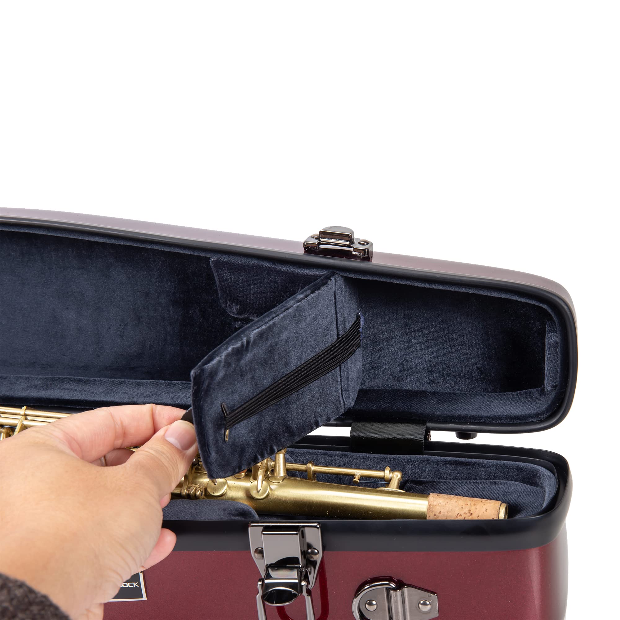 Crossrock Pro-Grade Straight Soprano Saxophone Case | Crimson Red Gloss, TSA Lock, Elite Protection, Detachable Backpack Straps, Accessory Pocket for Professional Musicians