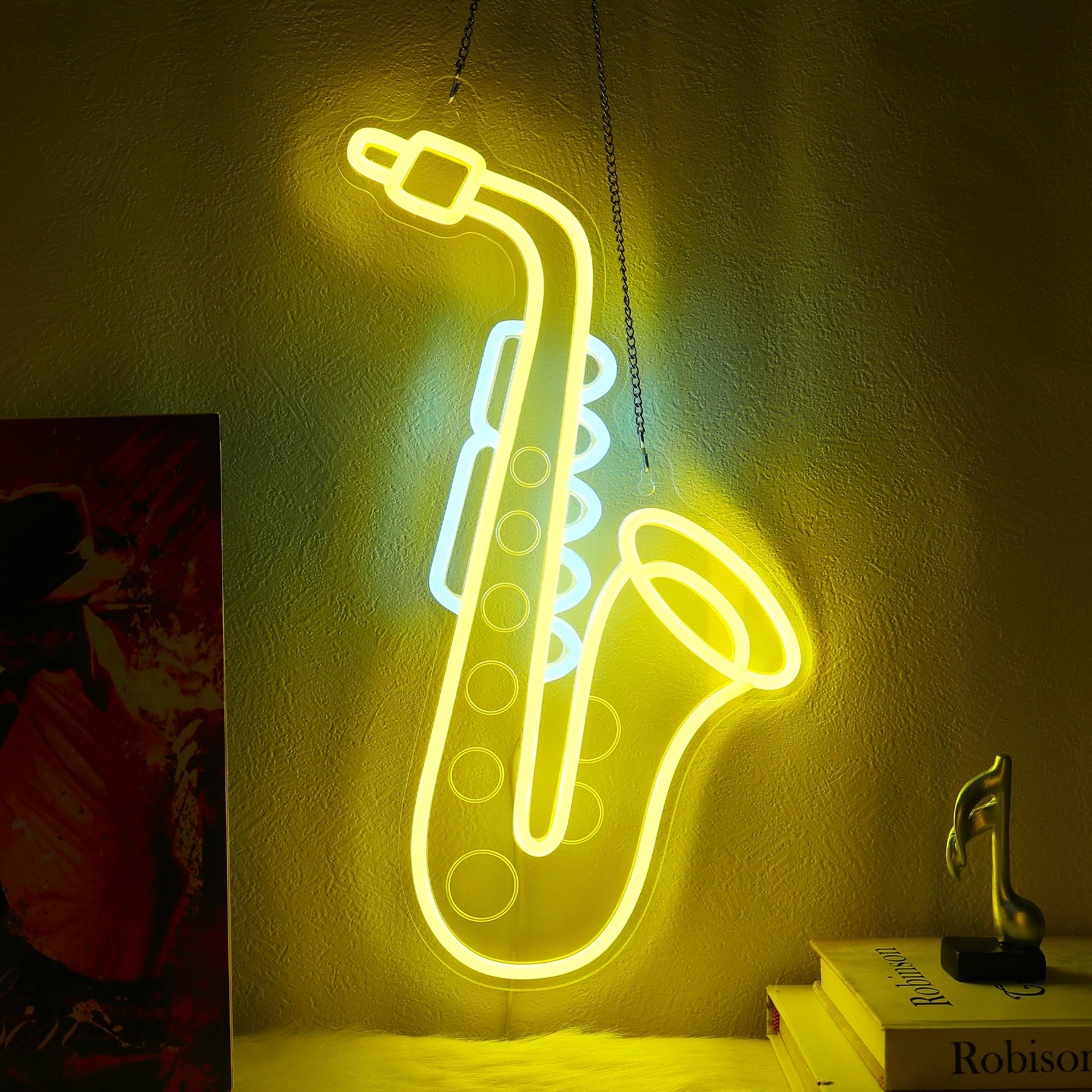 CoolGift Mart Acoustic Guitar Neon Light, Dimmable LED Guitar Neon Wall Sign USB Powered, Decorations for Bedroom Living Room Man Cave Music Studio, Gift for Guitar Players Guitarists Music Lovers