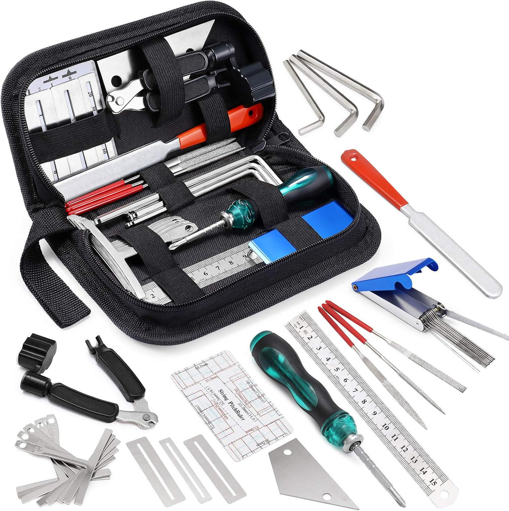 MIFOGE 25-Piece Guitar Repair Tools Kit with Carry Bag | Maintenance Tool with Ruler Gauge Measuring Tool Hex Wrench Files for Acoustic Electric guitar Ukulele Bass Banjo