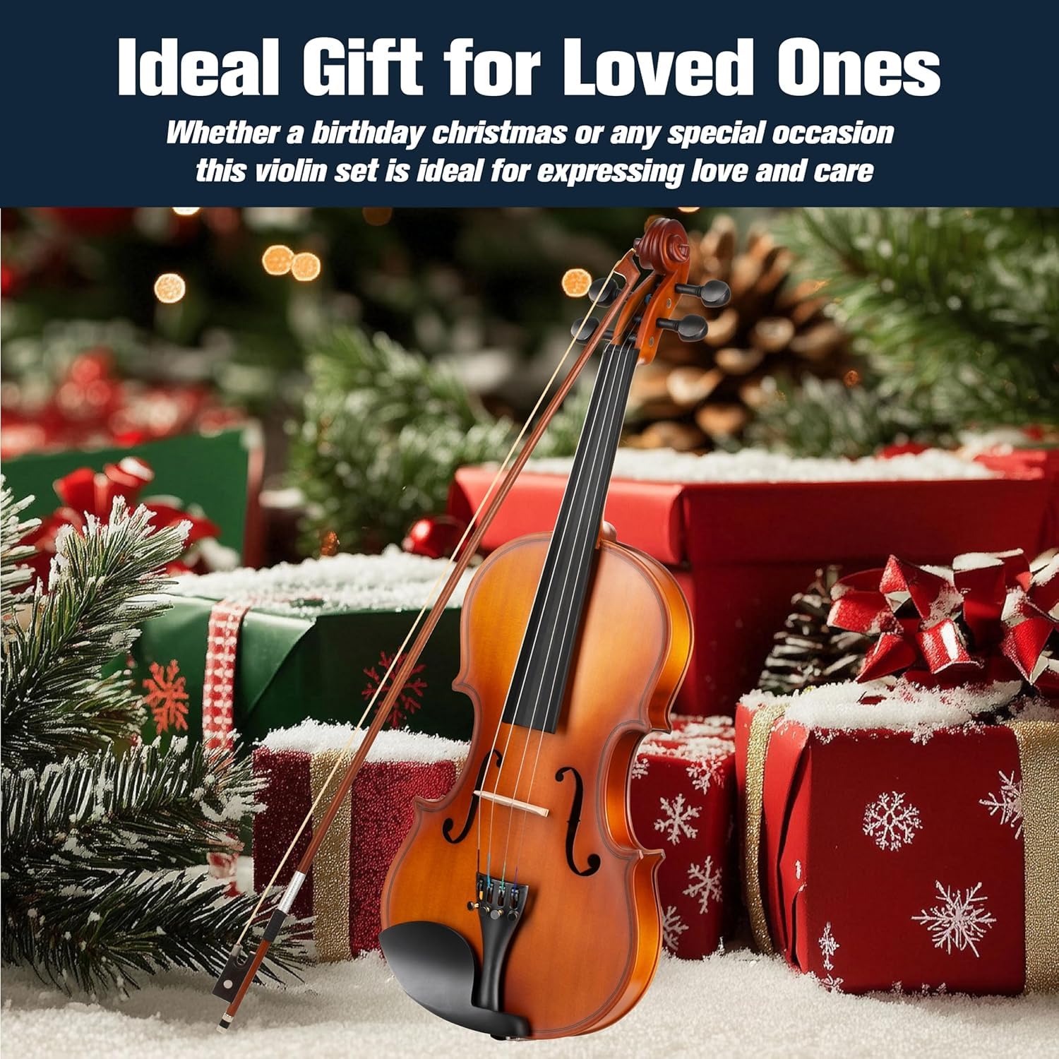 Mendini By Cecilio Violin 4/4 Full Size For Beginners - Fiddle Solidwood Kit with Hard Case - Acoustic Violins with Bow, Rosin, Tuner, Extra Strings & Bridge, Shoulder Rest and Lesson Book (Varnish)