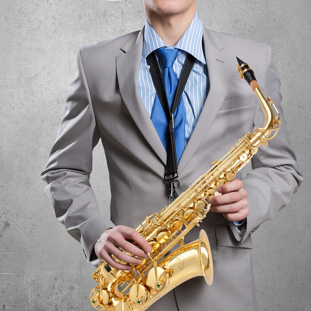 EASTROCK Black/Golden Alto Saxophone E Flat Sax Full Kit for Students Beginner with Carrying Case,Mouthpiece,Mouthpiece Cushion Pads,Cleaning Cloth&Cleaning Rod,White Gloves,Neck Strap