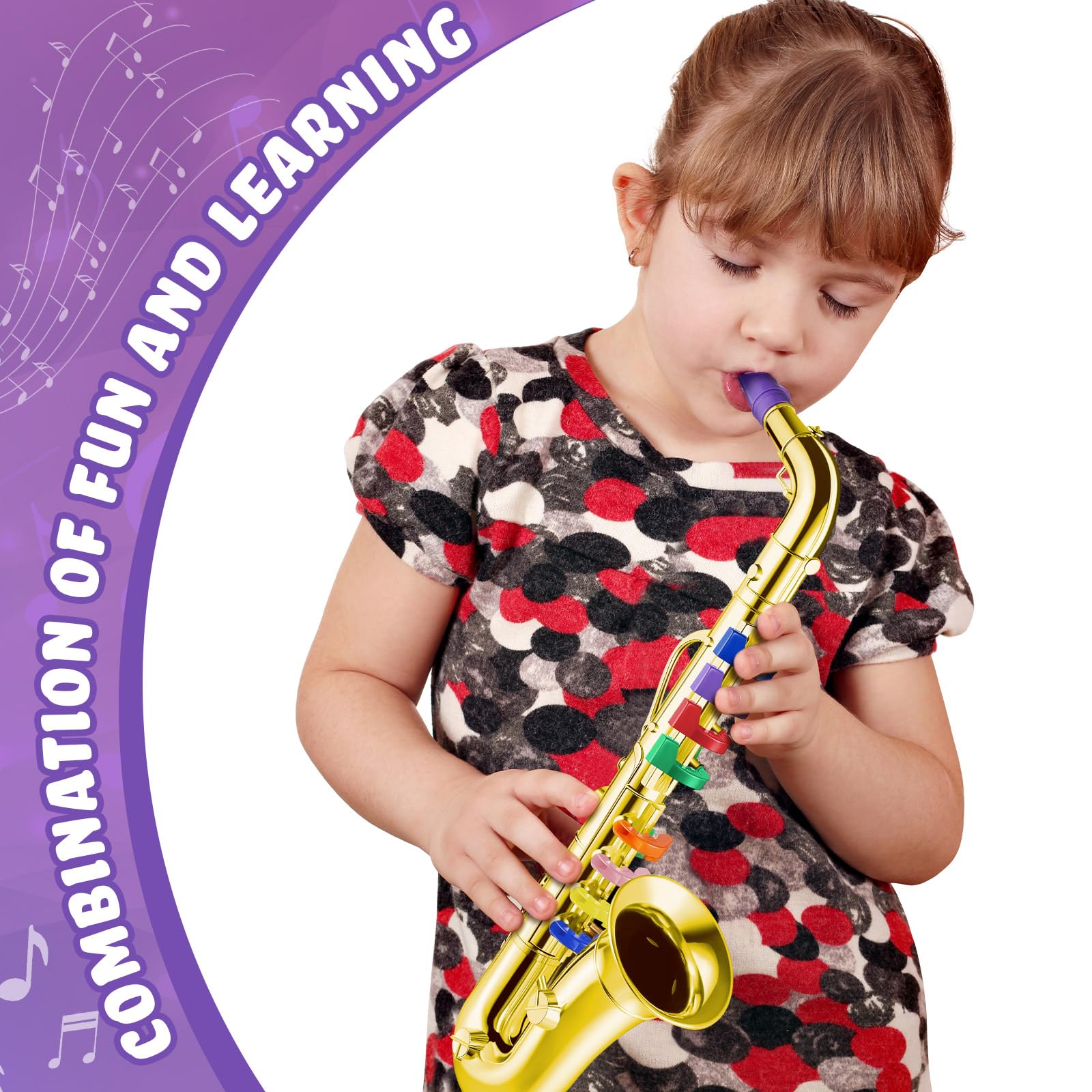 Lewtemi Gold Trumpet Musical Instruments Toy for Kid Toddler Fake Plastic Preschool Music Toy Gift Non-Professional Wind Instrument Early Educational Teaching Songs Gifts for Toddlers Children