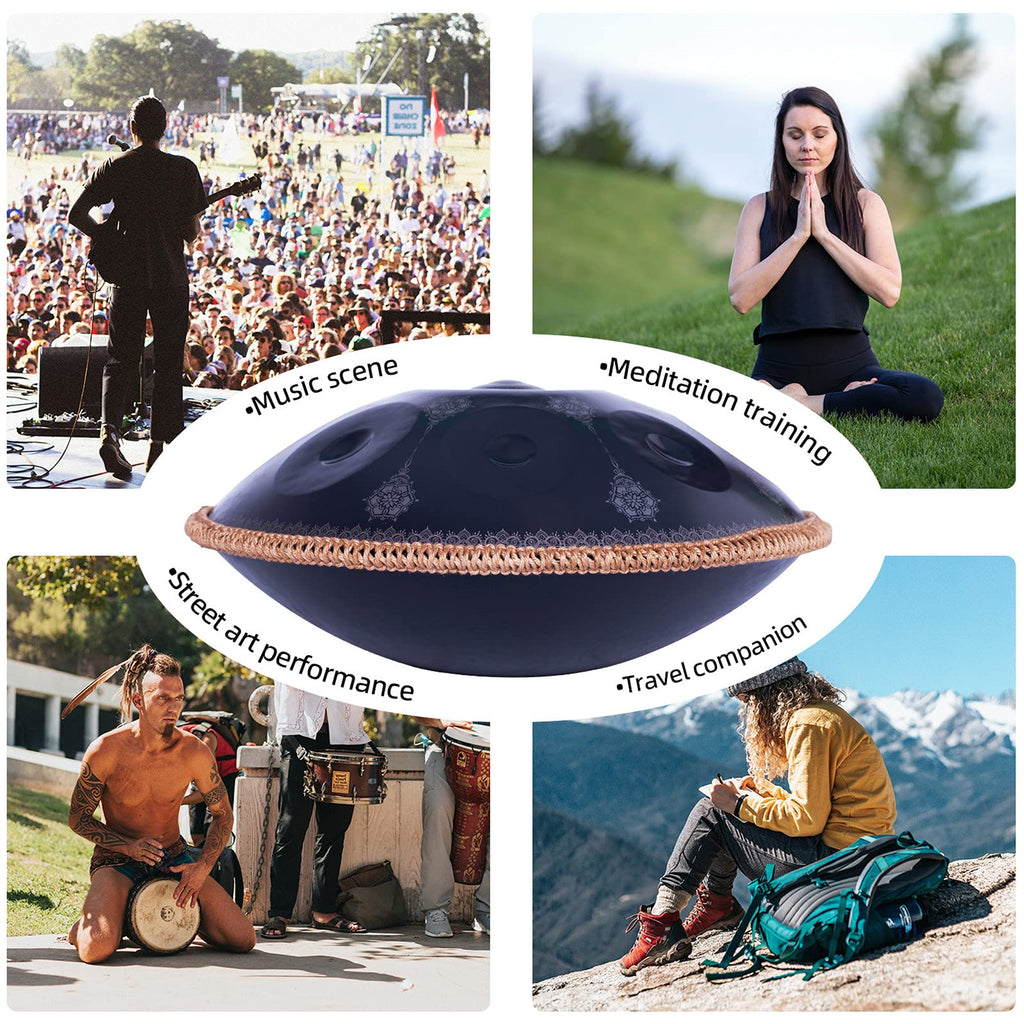 Handpan Drum 22 Inches D Minor Kurd, 432Hz 10 Notes Hand Drum Instrument, Premium Steel Drum, Handpan Instrument for Adults (Gold)