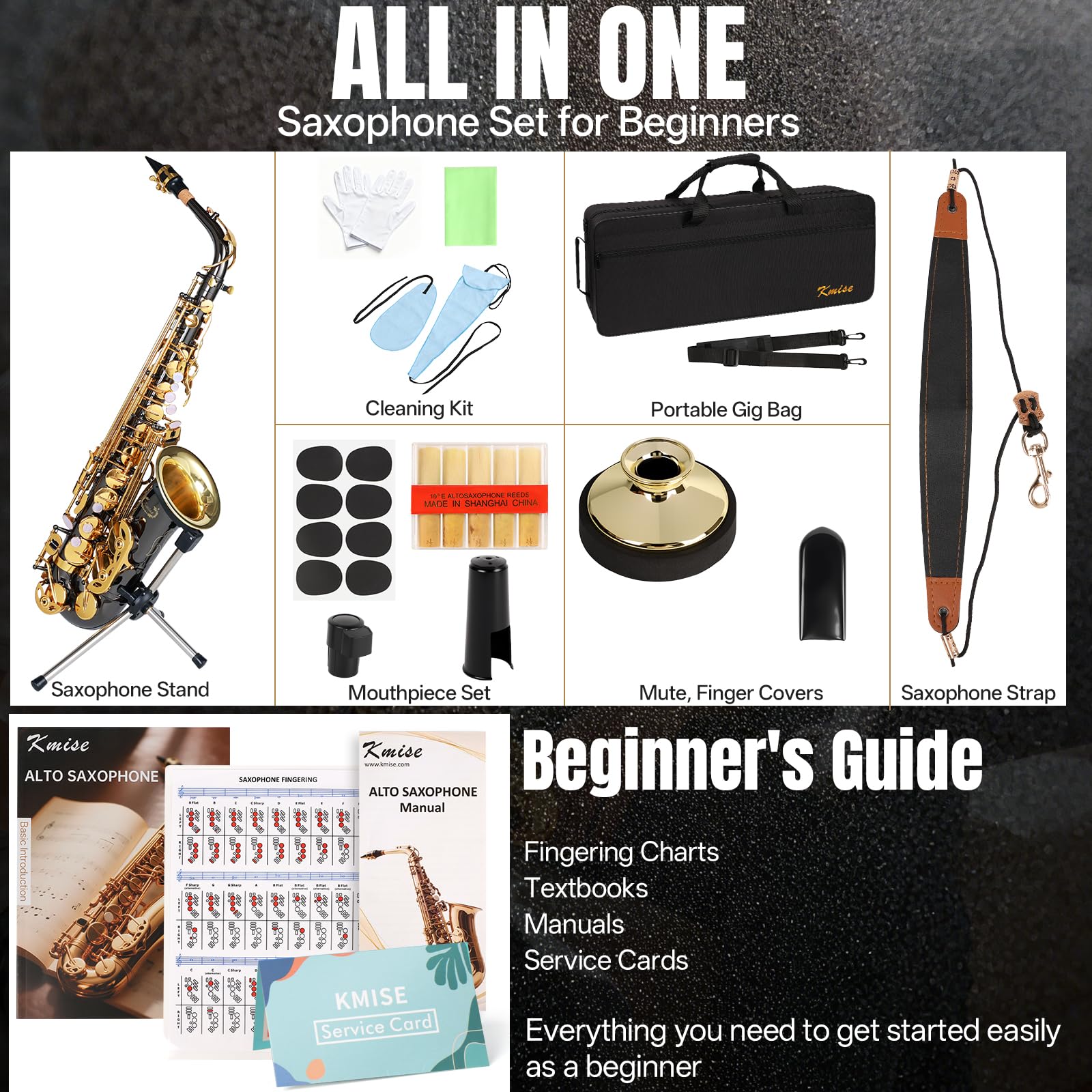 Kmise E Flat Alto Saxophone, Lightweight Saxophones for Students Beginner, Saxofon Full Kit with Portable Case, Sax Stand, Strap, Reeds, Beginner's Guides, Mute, Cleaning Kit (Gold Lacquer)