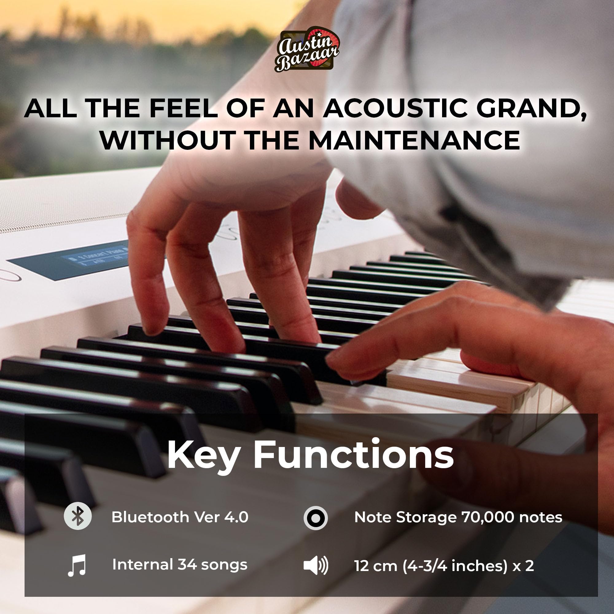 Roland FP-90X 88-Key Digital Piano - White Bundle with KSC-90 Stand, Three Pedal Unit, Bench, Online Lessons, Instructional DVD, and Austin Bazaar Polishing Cloth