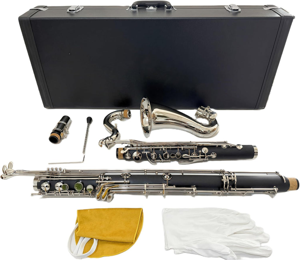 Low C Bb Clarinet Silver Plated Keys Bass Clarinet Professional Musical Instrument With Case