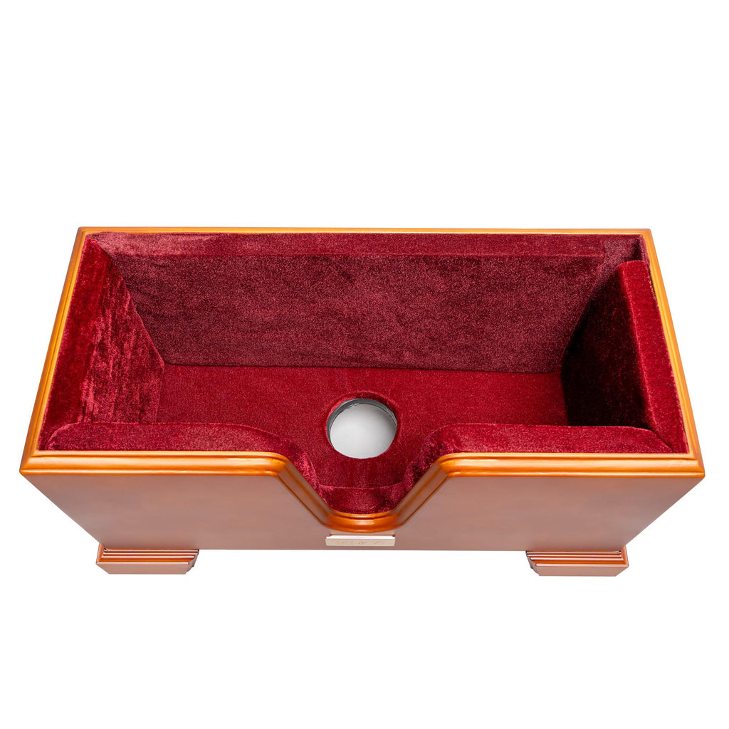 MI&VI Classic Wooden Cello Box Stand 4/4 Full Size - Burgundy Red Velvet Plush Cushion Wood Cello Stand with Bow Storage Holder Slot Included