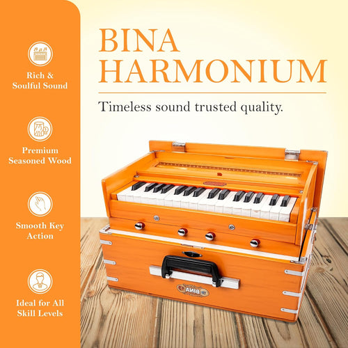 BINA 23B Deluxe, Harmonium, 2 1/2 Octaves, 32 Keys, Small, Portable, Compact, Special Reeds, Safri, Natural Color, Bag, Kirtan, Musical Instrument Indian (PDI- DAA)