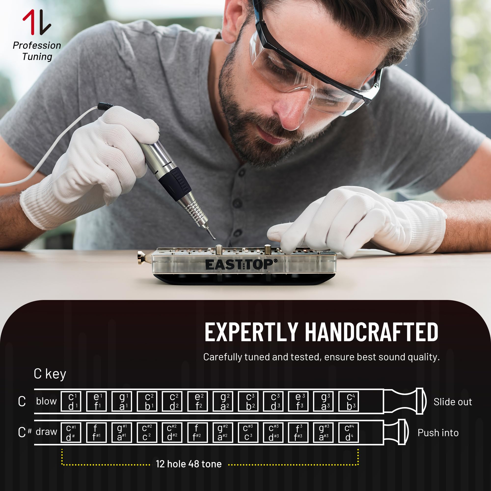 EAST TOP FORERUNNER 2.0 without valves Chromatic Harmonica 12-Hole 48 Tones C Key Chromatic Mouth Organ Harmonica for Adults,Beginners and Students As Gift