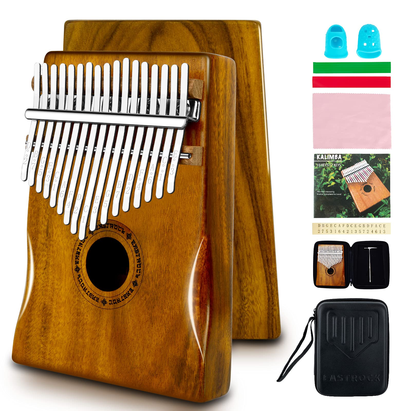 EASTROCK 17 Key Electric Kalimba Thumb Piano Built-in Pickup Professional Electric Kalimba Finger Piano for Kid Adults Beginners Professional (Mahogany Hand Rest EQ)
