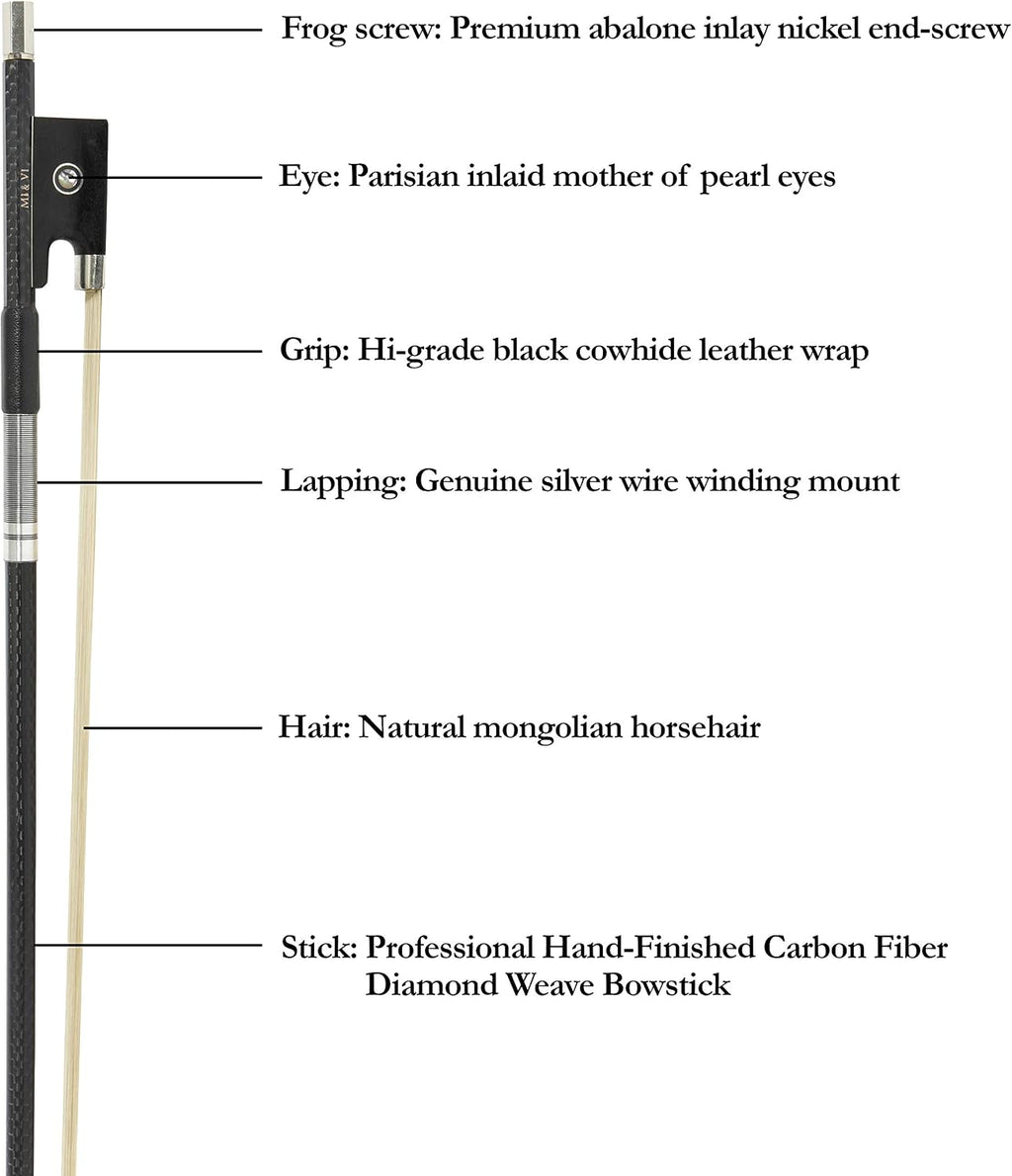 MI&VI NB-775 Professional Carbon Fiber Weave Violin Bow (Full Size 4/4) with Bow Case Included |Silver Winding Mount |Well Balanced |Perfect Weight | Mongolian Horse Hair - MIVI Music