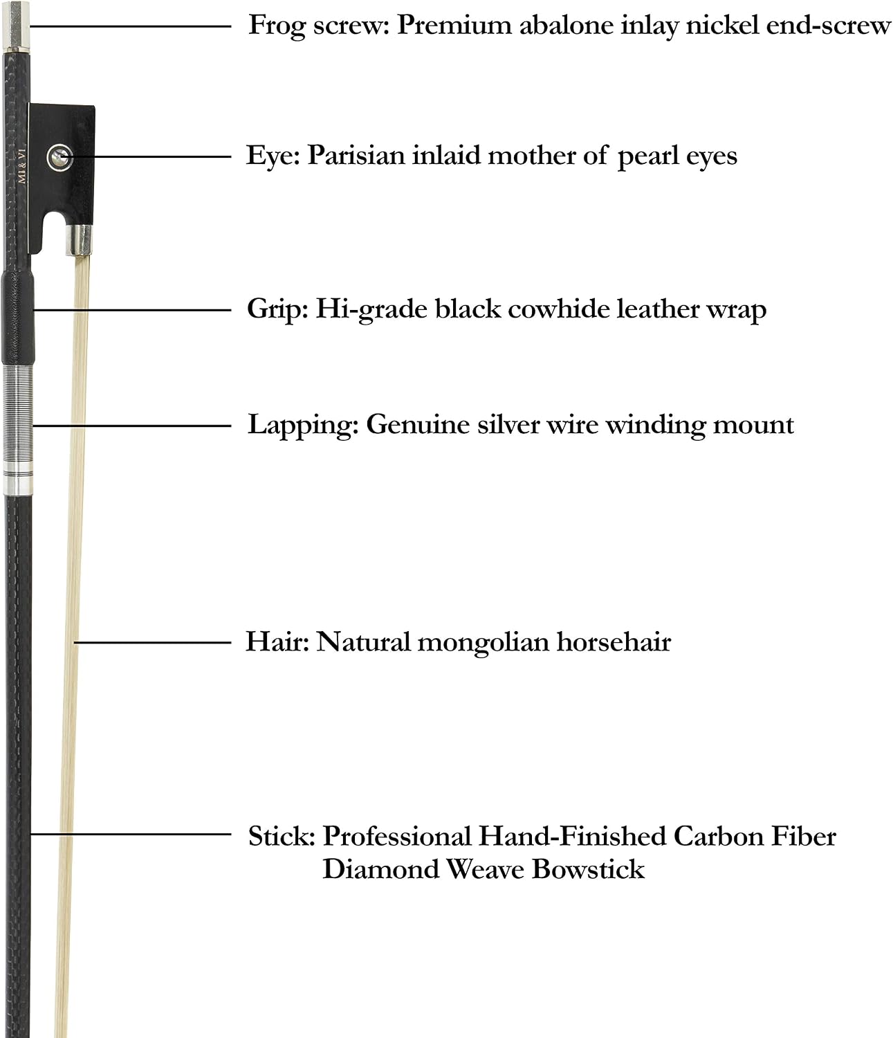 MI&VI NB-775 Professional Carbon Fiber Weave Violin Bow (Full Size 4/4) with Bow Case Included |Silver Winding Mount |Well Balanced |Perfect Weight | Mongolian Horse Hair - MIVI Music