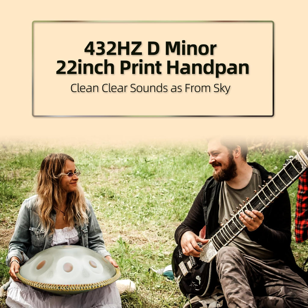 Handpan Drum 22 Inches D Minor Kurd, 432Hz 10 Notes Hand Drum Instrument, Premium Steel Drum, Handpan Instrument for Adults (Gold)
