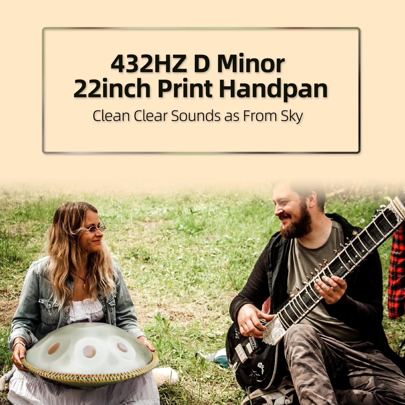 Handpan Drum 22 Inches D Minor Kurd, 432Hz 10 Notes Hand Drum Instrument, Premium Steel Drum, Handpan Instrument for Adults (Gold)
