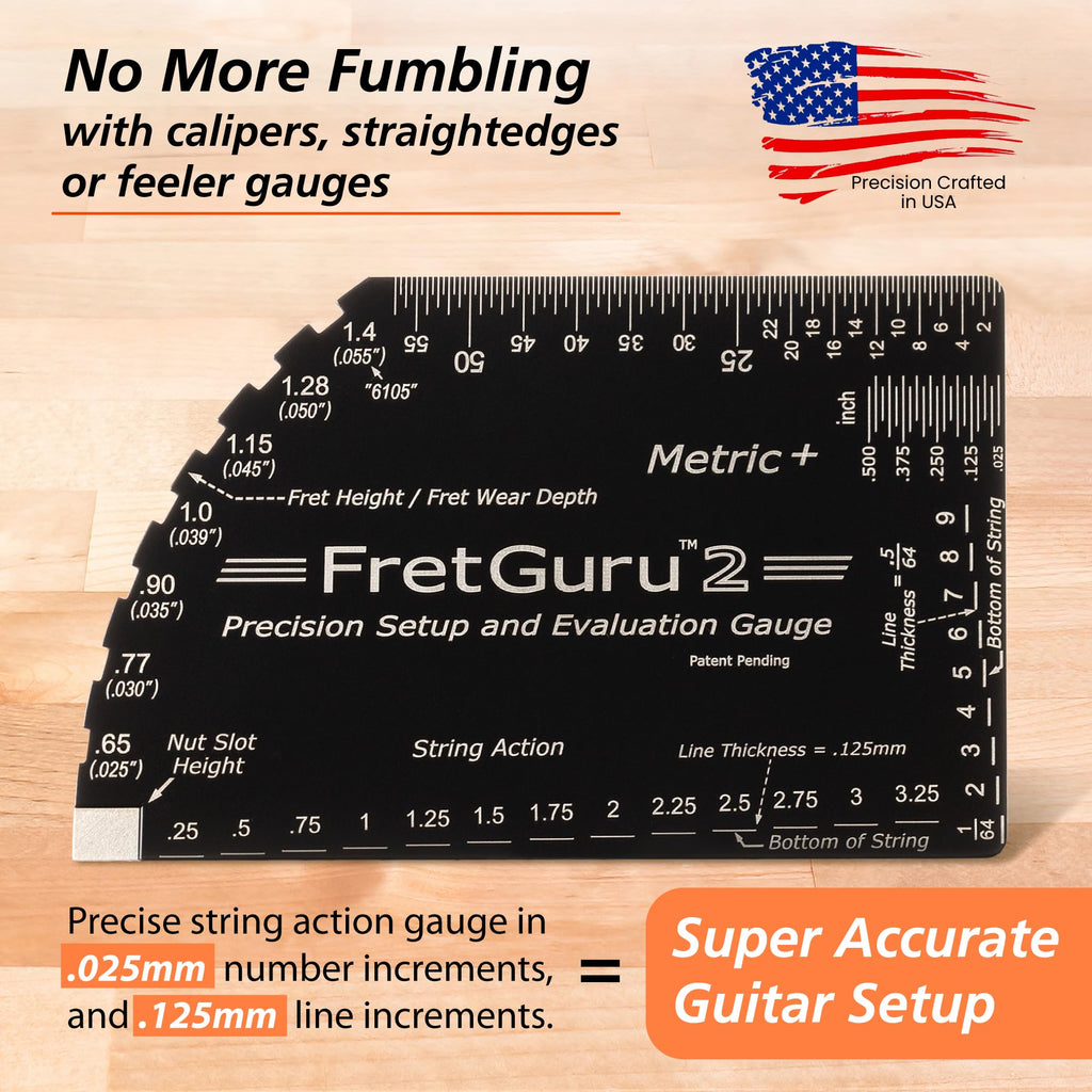 String Action Gauge Guitar Fret Ruler Precision Fret Rocker Precise CNC Machined, Diamond Honed, Polished Edge Guitar String Height Gauge Luthier Tool with Genuine Leather Case | Precision .010" increments, Laser etched markings, Luthier tool for guitar s