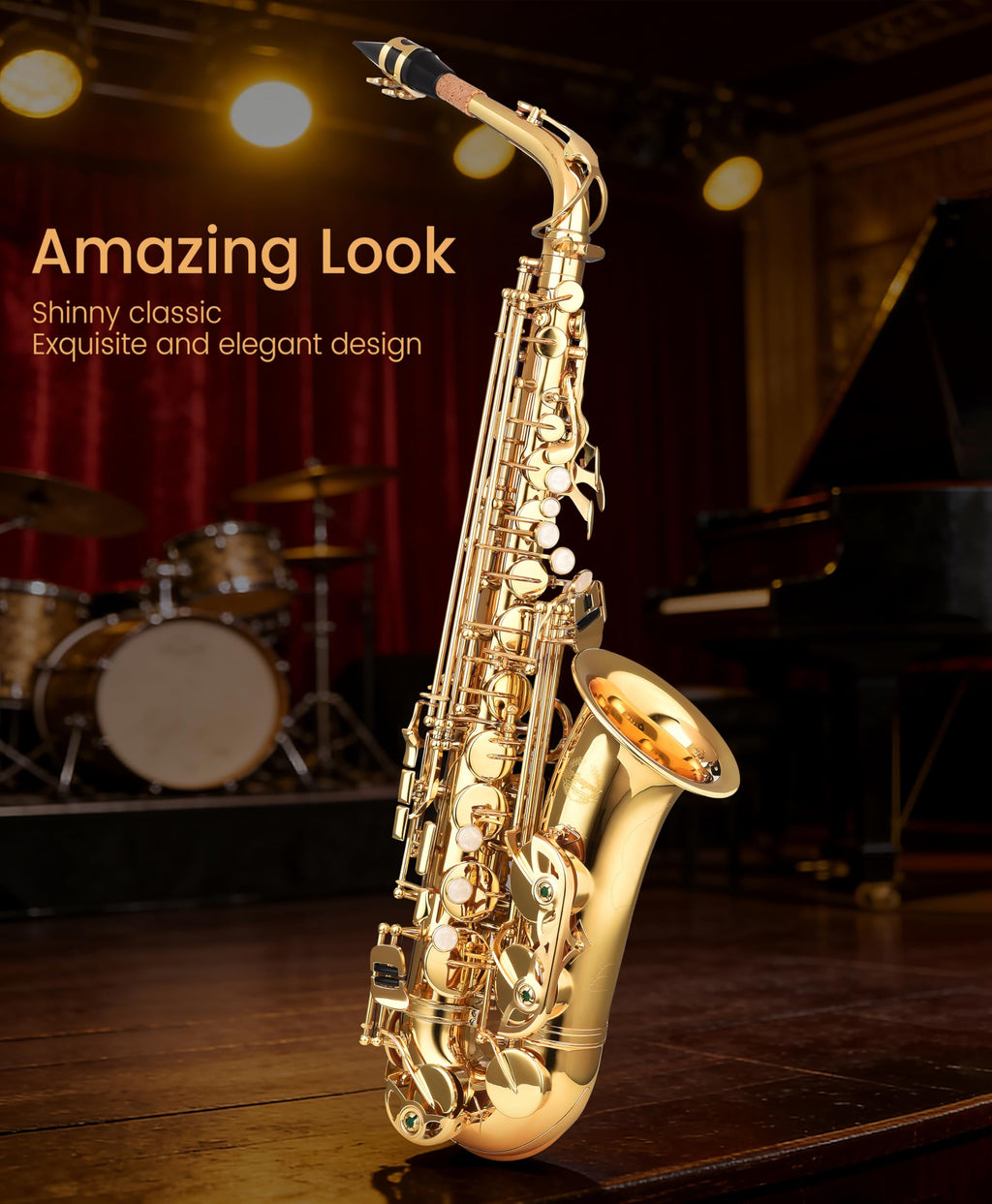 Leo Jaymz Eb Alto Saxophone - One-Piece Body & Neck Construction, H68 Brass, with Thickened Travel Bag - Complete Beginner to Professional Kit (Gold)