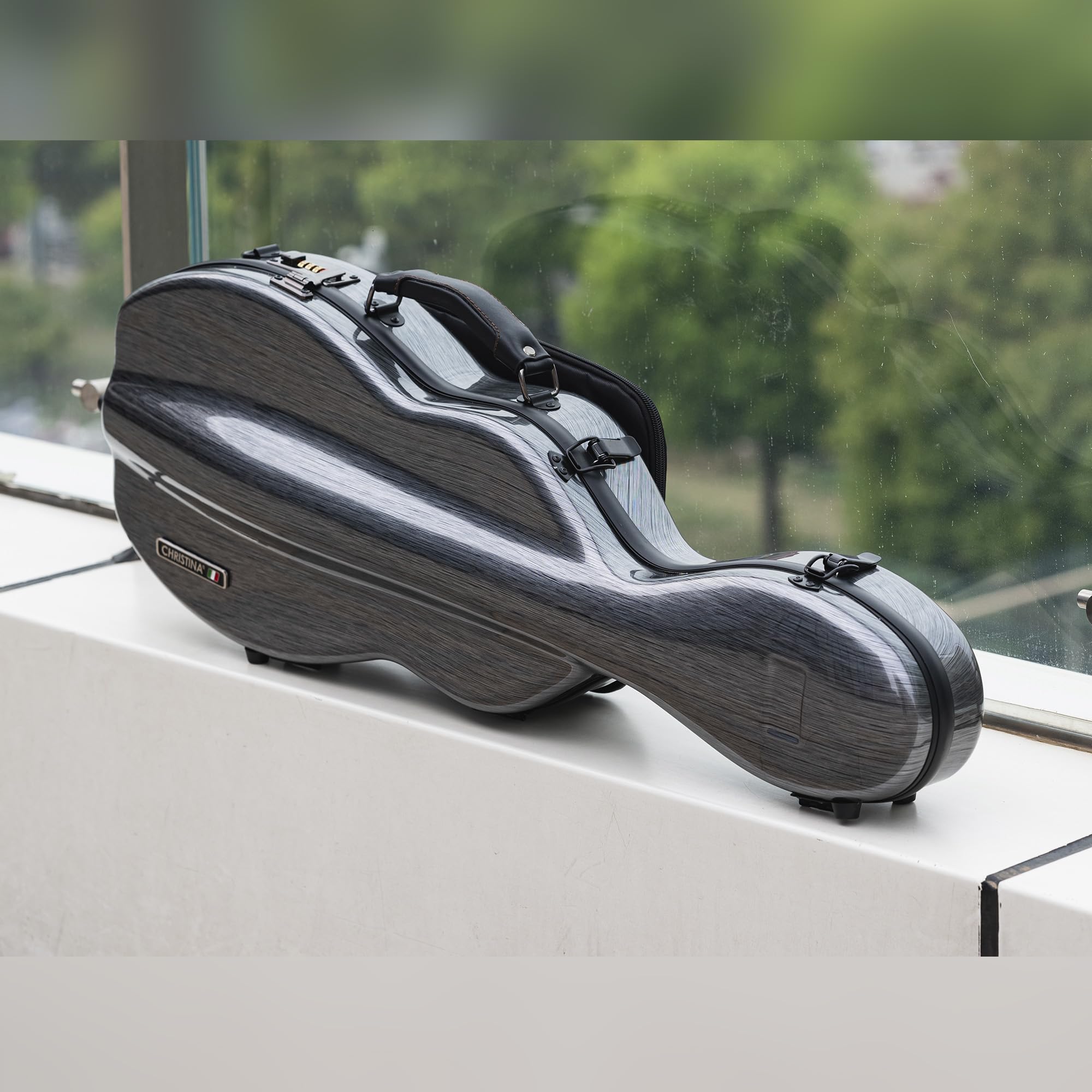 Christina violin case 4/4 Full Size Violin case High-Strength Carbon Fiber Pear-Shaped Violin Music Bag With Combination Lock and Extra Bag Gray Violin Hard Case (VB-Random type-SilveryGray spot)