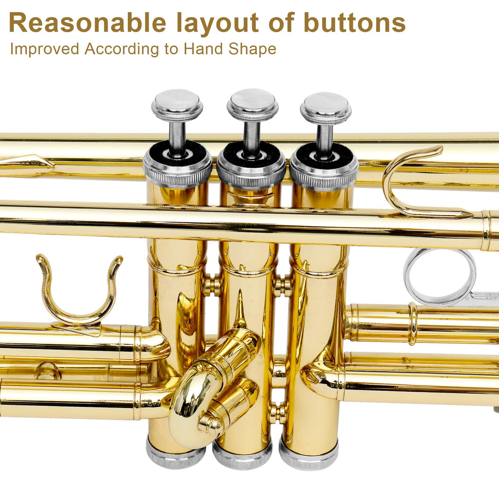 Ktaxon Bb Standard Trumpet for Beginners,Trumpet for Student with Hard Case,7C Mouthpiece,Cleaning Cloth,Gloves,Brass Instruments for Kids and Adults(Gold)