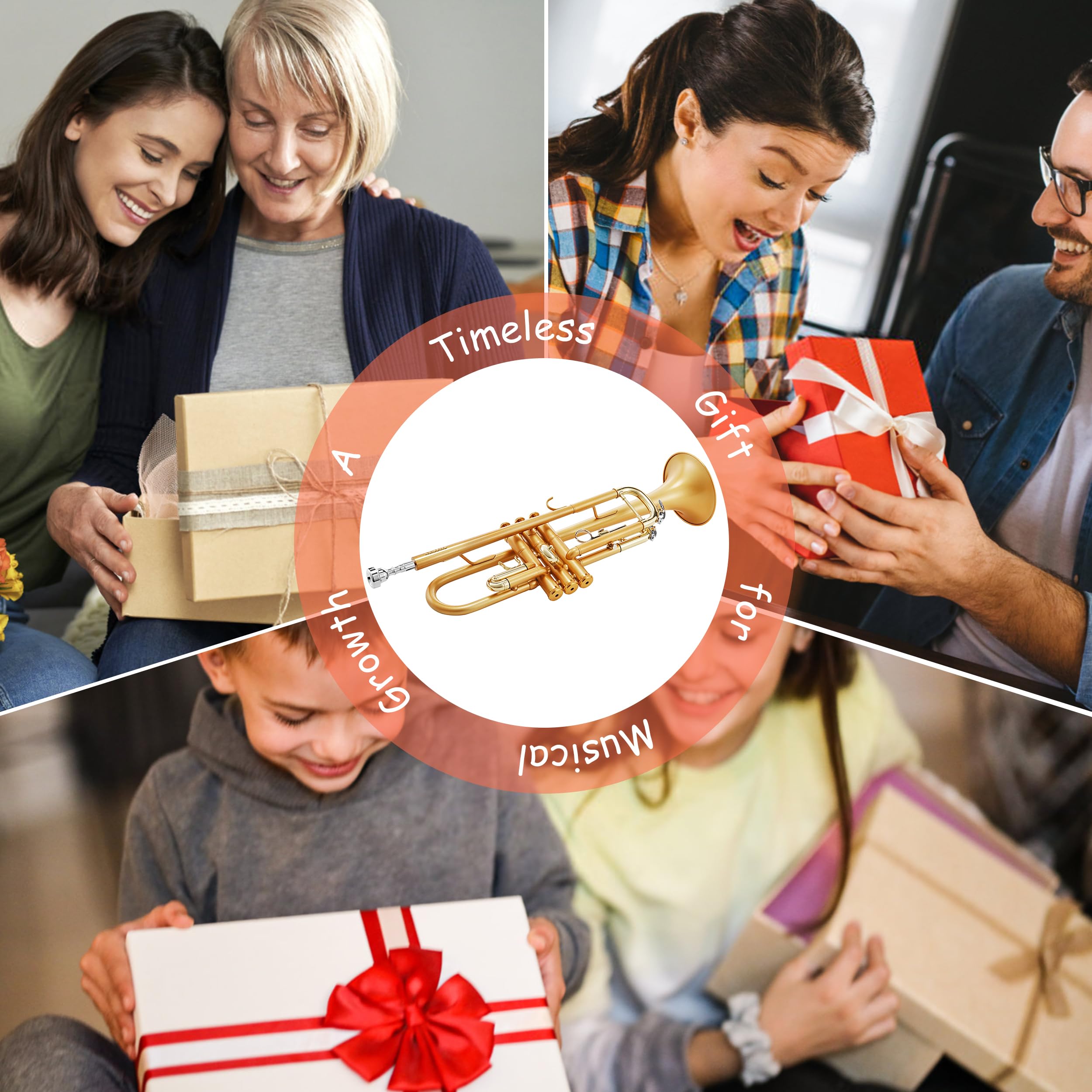 AKLOT Hand-Hammered Bell Bb Trumpet: Smooth Valve Action, Clear-Lacquered Brass Body, Standard Trumpet Beginner Set with Leather Case, Lesson Book, Trumpet Mute, Mouthpiece, Cleaning Kit (SNR-BrzED)