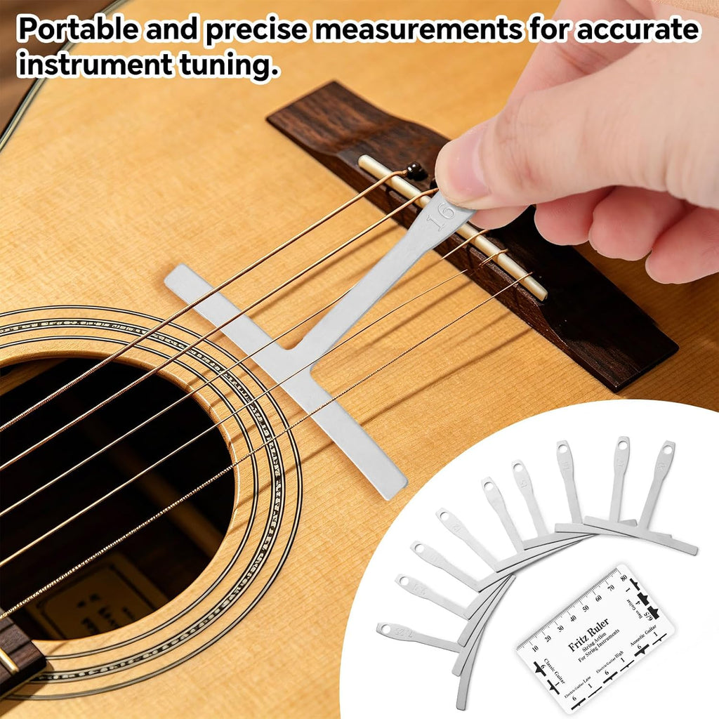 10pcs Guitar Luthier Tools Set, Includes 9 Guitar Understring Radius Gauge & String Action Height Gauge Ruler for Bass Setup Repair Tool Kit