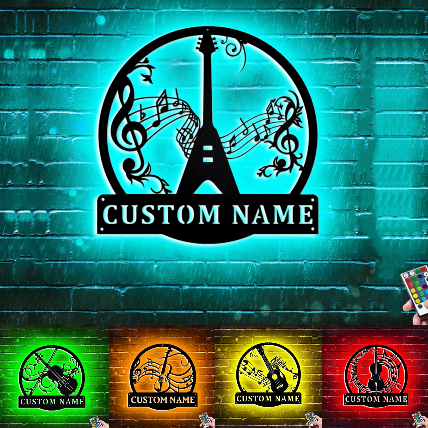 Personalzied Guitarist Name Wall Sign LED Lights Custom Cello Wall Art Music Neon Sign Electric Guitar Night Light Rock DJ LED Lamp Music Studio Plaque Musical Shed Name Plaque for Teacher