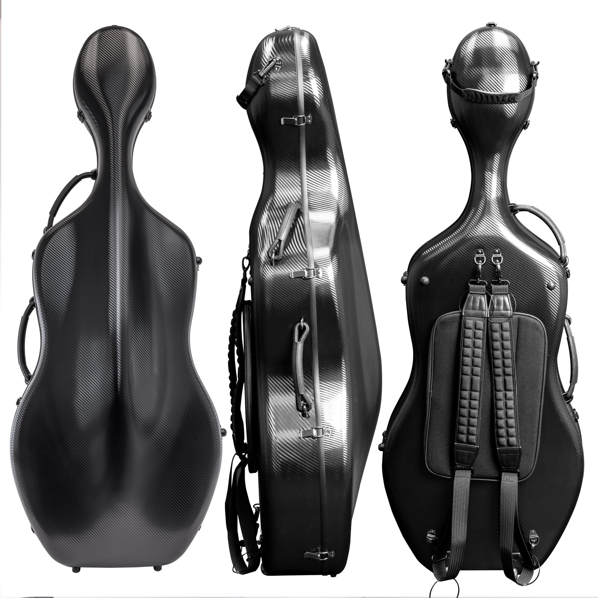 MI&VI CP-7006 Pure Poly Carbon Fiber Cello Case 4/4 Hard Shell 11lb (Full Size) with Wheels | Carry Straps | Rigid Protection | Tough Shell (Black)