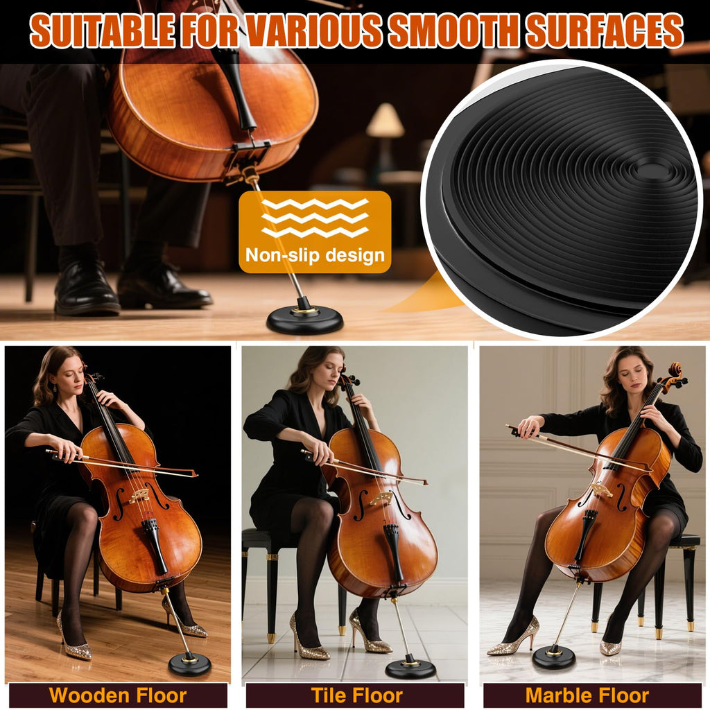 Facmogu Rock Stop for Cello, Cello Endpin Rest for Floor Protector String Instrument Accessory Christmas Gift, Rock Stop Endpin Stand Holder with Reinforced Brass Cup & Rubber Mat Anti-Slip Base