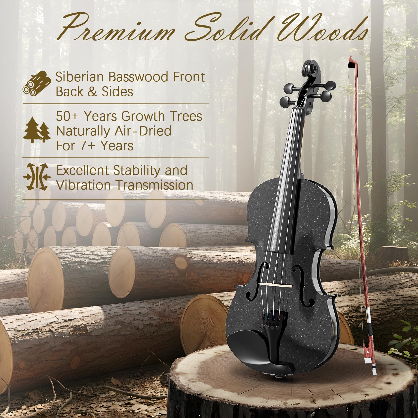 Beginner Violin 4/4, Full Size Violin for Adults, Teens, Student, Acoustic Fiddle Kit with Hard Case,Tuner,Mute,Shoulder Rest,Extra Strings,Cleaning Cloth,Learners Age 12+ (Reddish Brown)