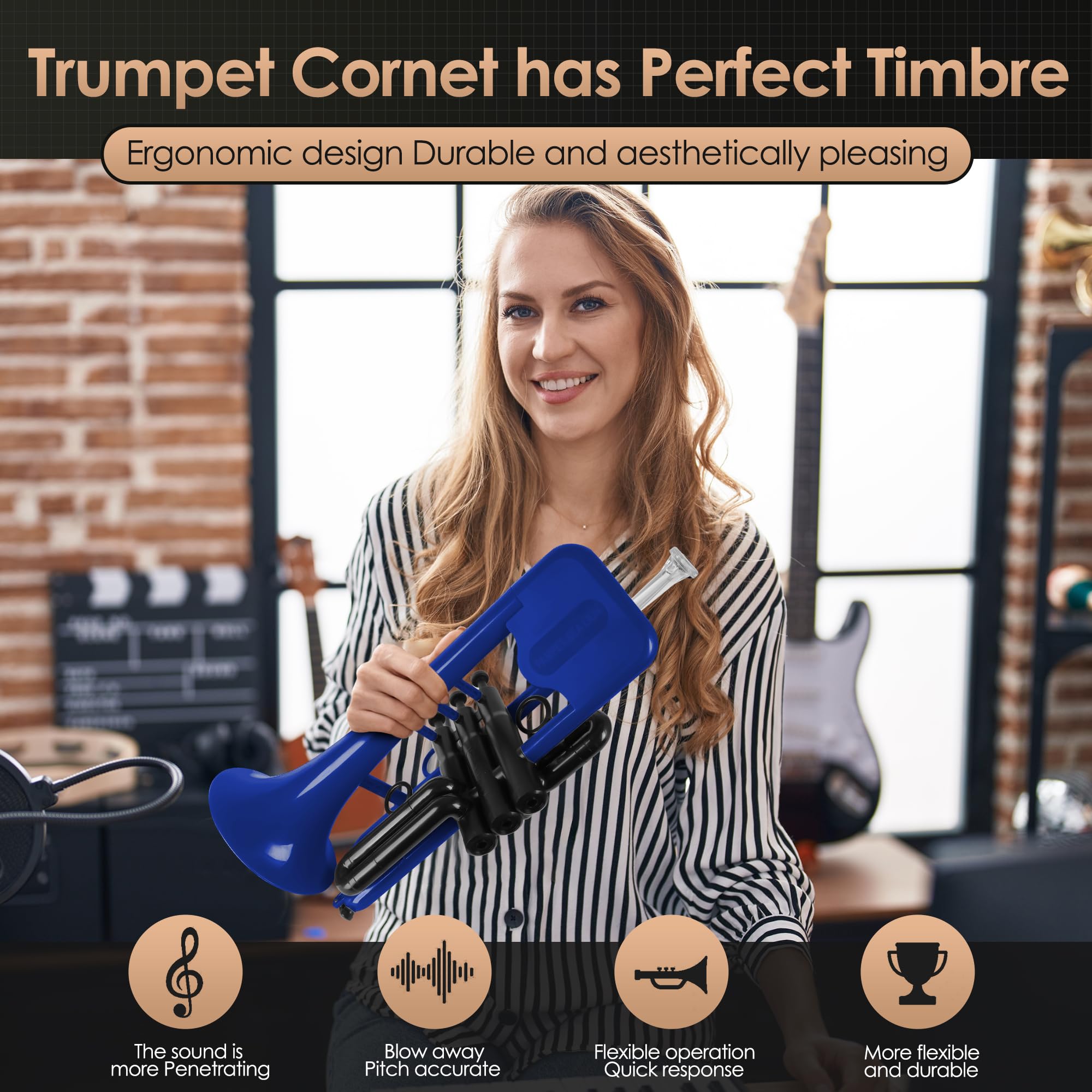 PAMPET SEA LION Professional Plastic Bb Trumpet Standard Trumpets Trumpet Set for Student Beginner Bb Trumpet Instrument (Red)