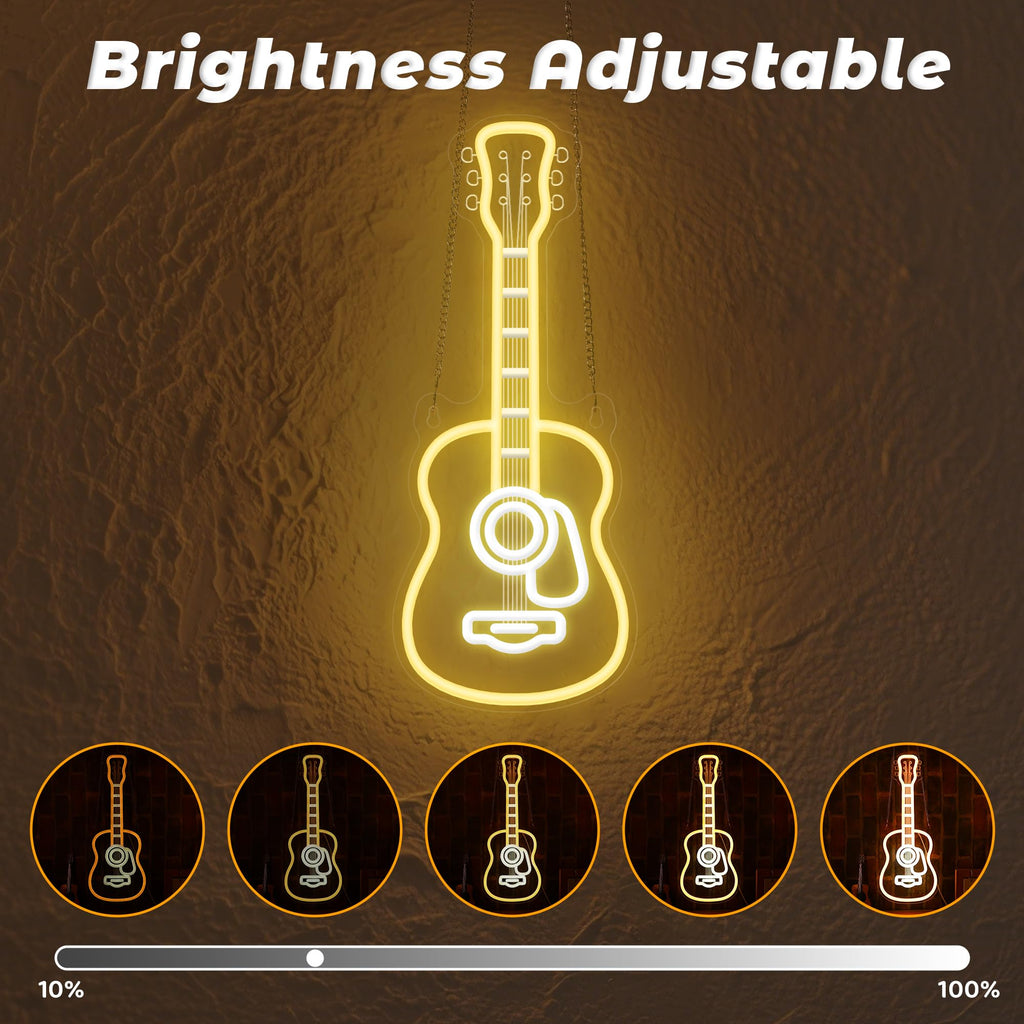 CoolGift Mart Acoustic Guitar Neon Light, Dimmable LED Guitar Neon Wall Sign USB Powered, Decorations for Bedroom Living Room Man Cave Music Studio, Gift for Guitar Players Guitarists Music Lovers