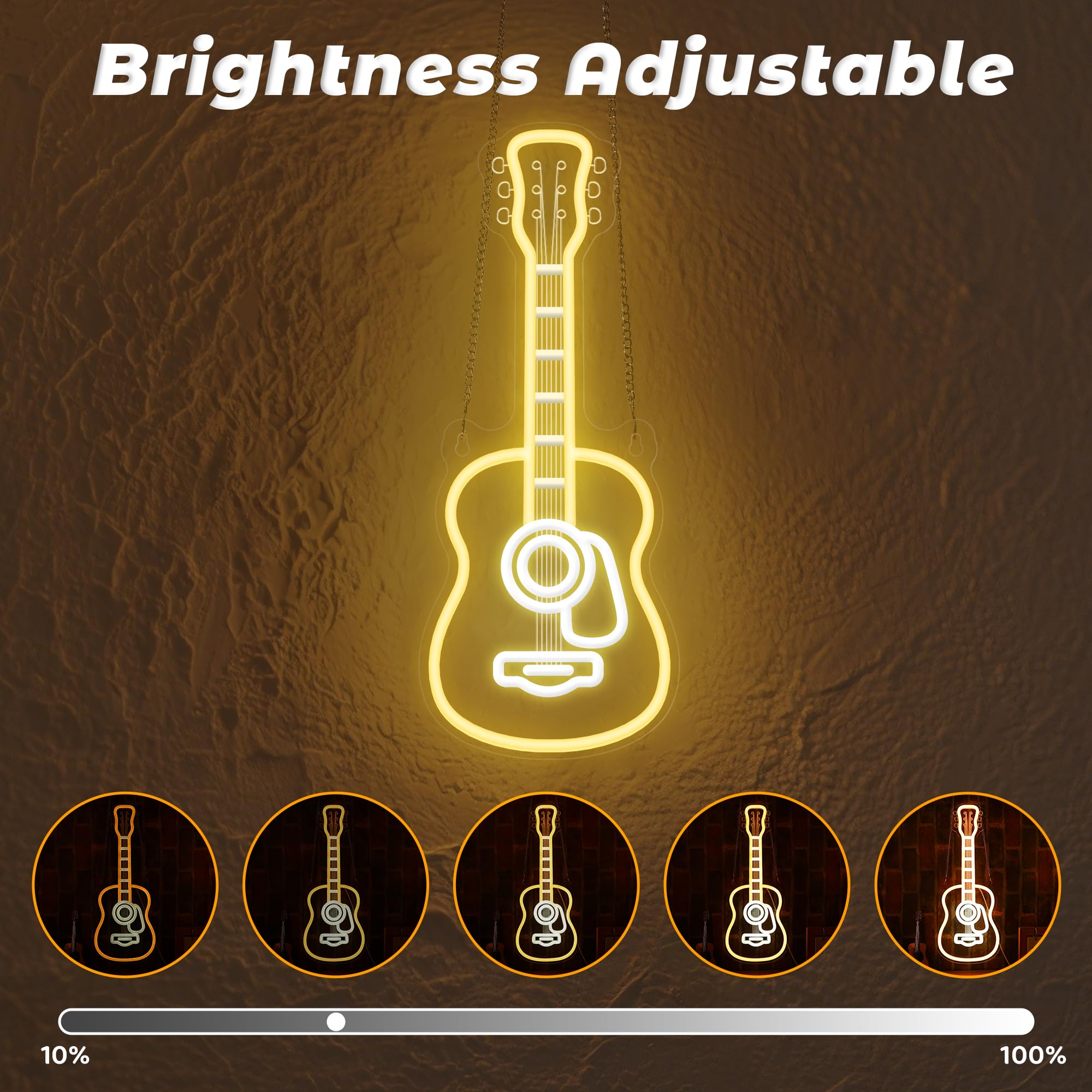 CoolGift Mart Acoustic Guitar Neon Light, Dimmable LED Guitar Neon Wall Sign USB Powered, Decorations for Bedroom Living Room Man Cave Music Studio, Gift for Guitar Players Guitarists Music Lovers