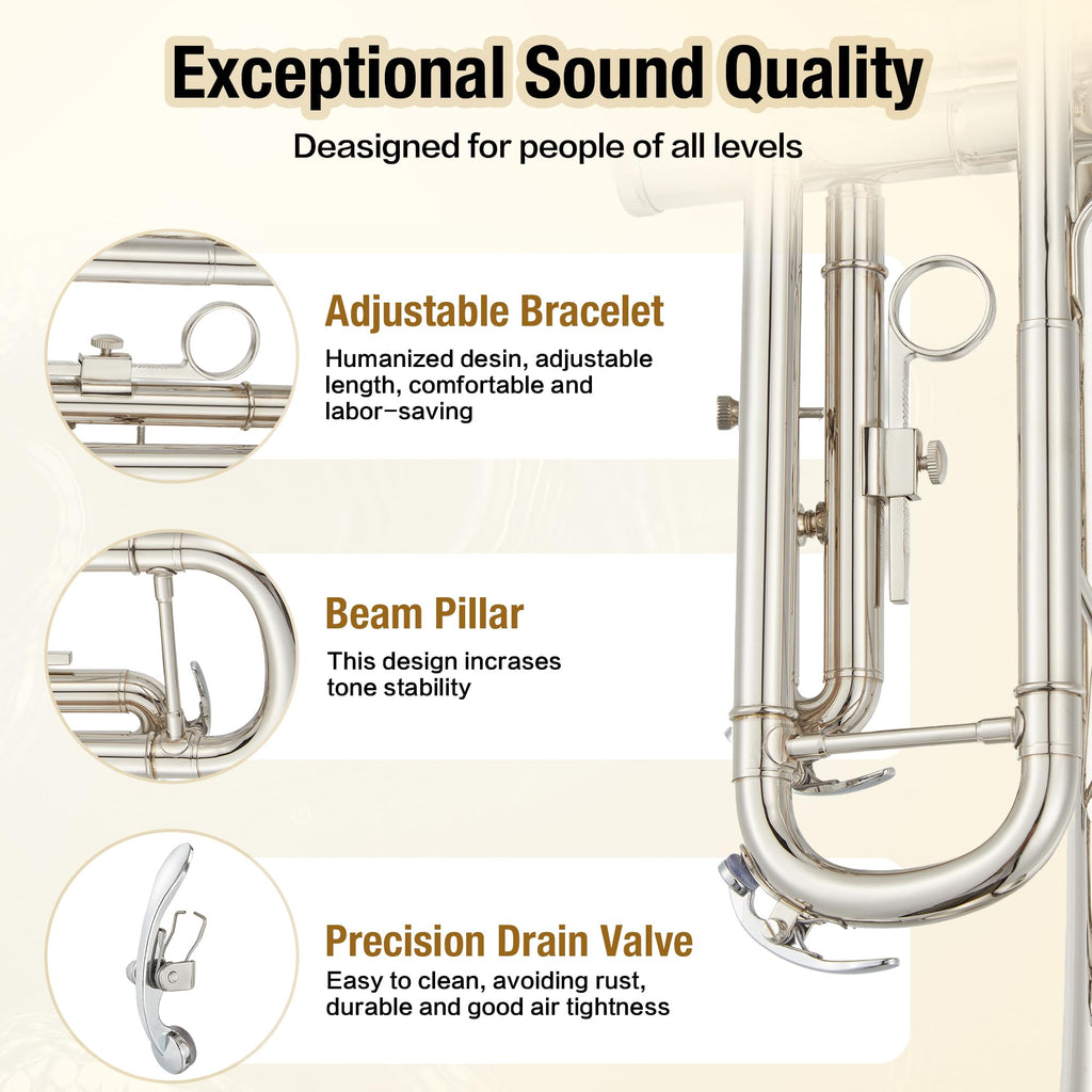 B Flat Alto Trombone, Brass Trombone for Beginners with Mouthpiece, Hard Case, Gold Lacquer Finish, Cleaning Kit (Rod/Cloth/Gloves), Professional Student Musical Instrument