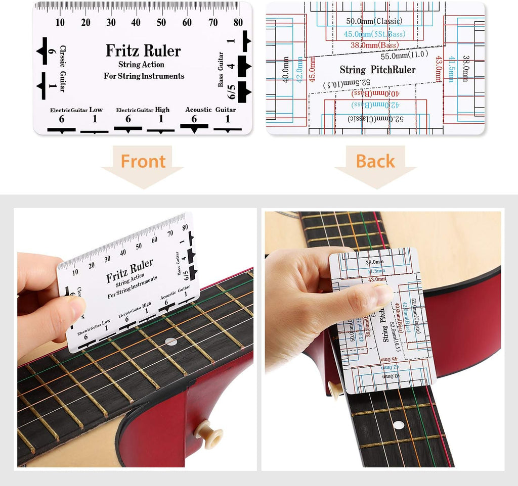 Frienda set of 3 Notched Neck Straight Edge Guitar Luthiers Tool, String Action Ruler Gauge, Fret Rocker String Height Gauge for Most Guitar Fretboards