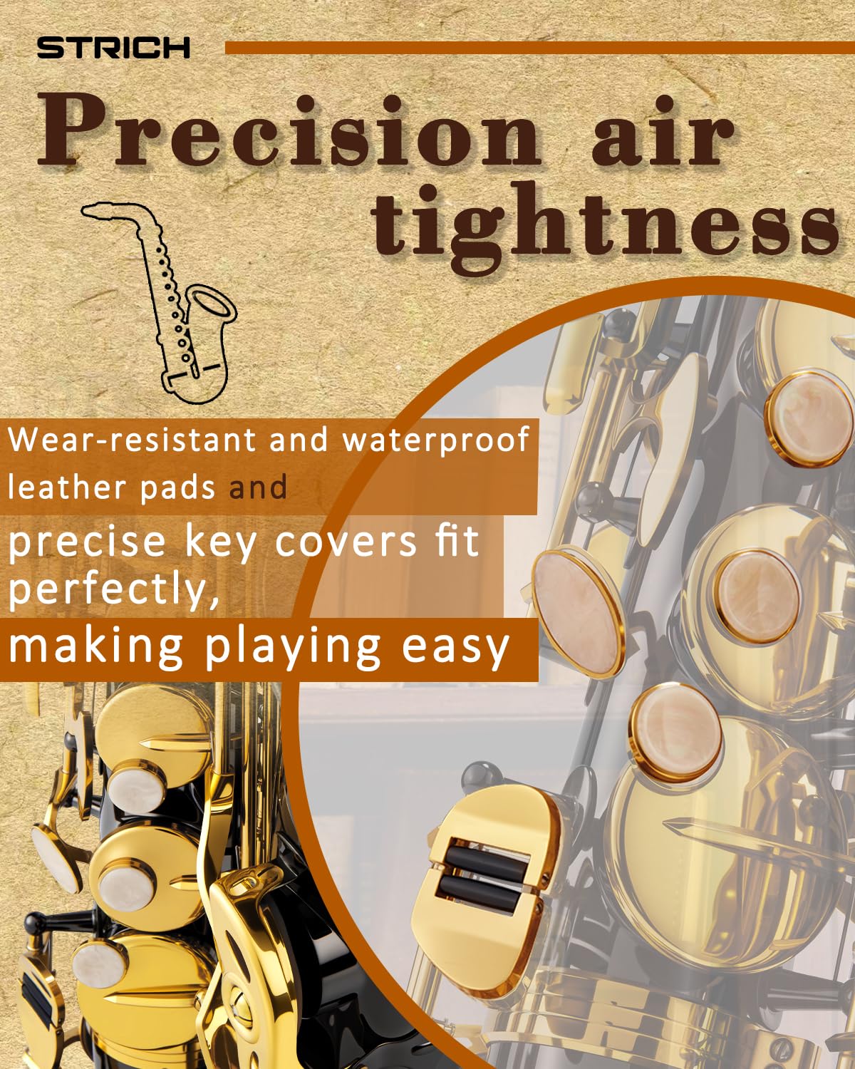 STRICH Eb Alto Saxophone Brass Student Beginner Alto Sax Kit with Hard Case Stand Neck Strap Mouthpiece and Reeds for School Band Home Practice, SSA-31B, Black