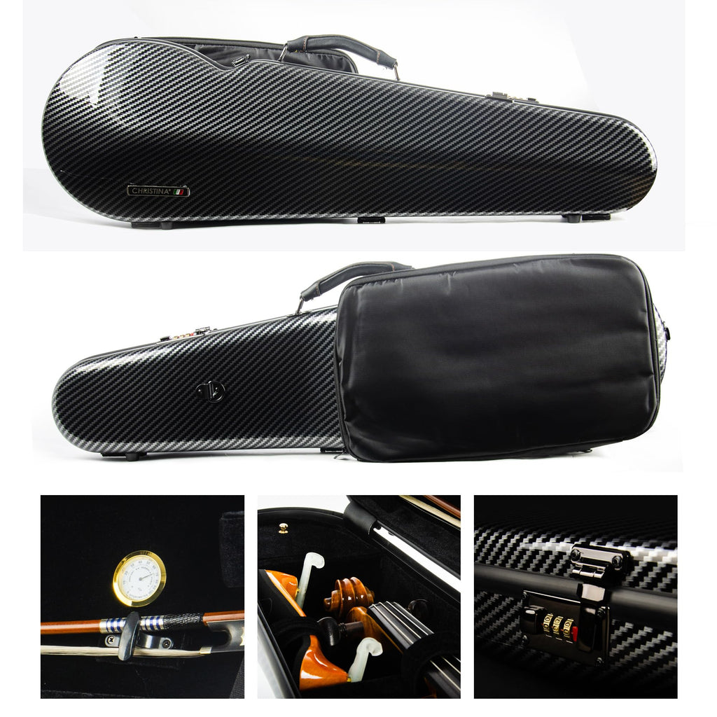 Christina violin case 4/4 Full Size Violin case High-Strength Carbon Fiber Triangle Violin Music Bag With Combination Lock and Extra Bag White Violin Hard Case (VB-Trianglee-WhiteDot spot)