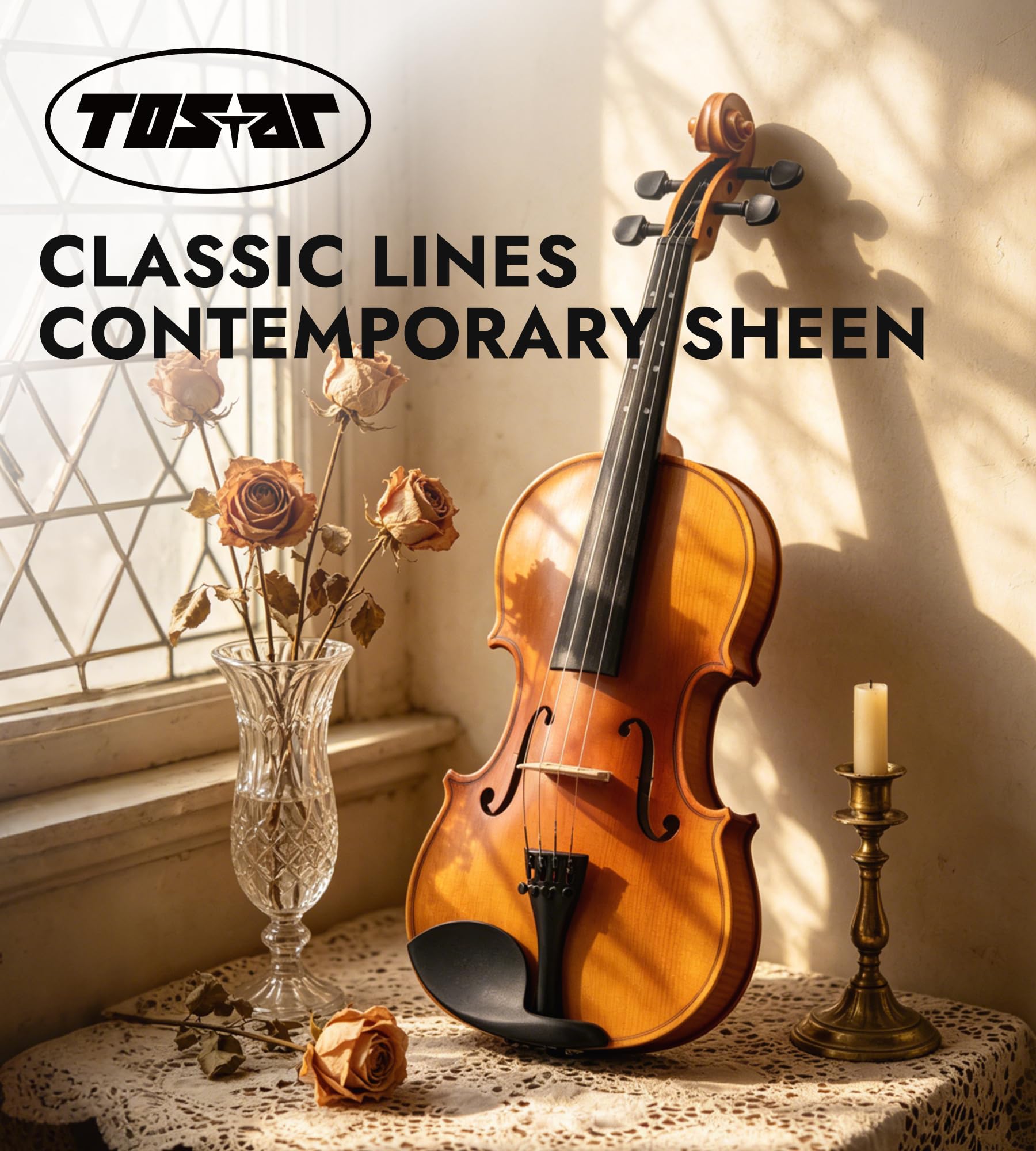 Tostar Acoustic Violin Full Size 4/4 Violin Set Starter Kit with Carrying Case, Violin Bow, Bridge, Rosin, Shoulder Rest, Stickers, Instruction Extra Strings for Beginner Retro Matte