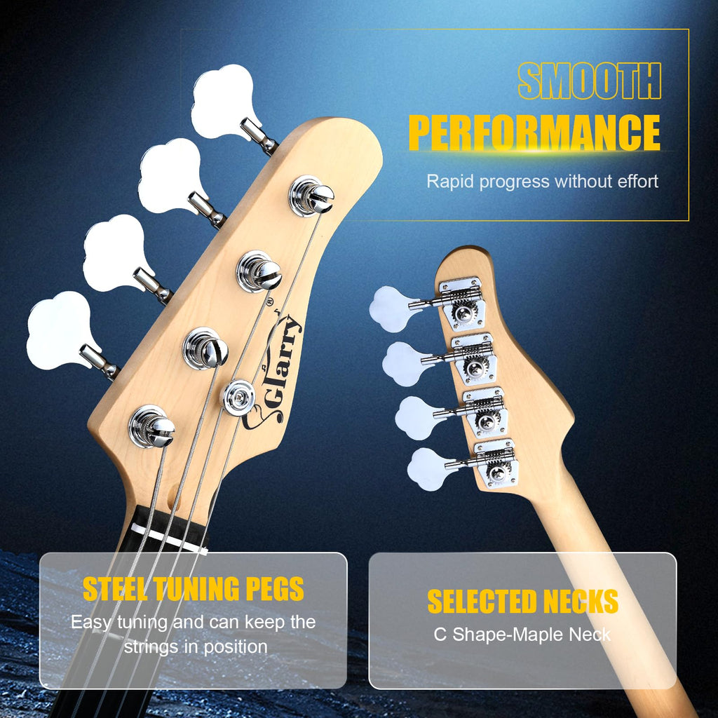 GLARRY Full Size Electric Bass Guitar Beginner Kit 4 String Exquisite Basswood Bass with 20W AMP, Cable, Strap, Bag and Accessories (Black, 39"Right Handed)