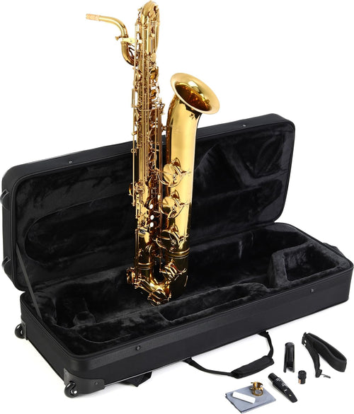BetterSax Classic Baritone Saxophone - Professional-Grade Instrument with Dark Gold Lacquer Finish - Complete Kit for Beginners and Pros - Includes Mouthpiece, Neckstrap, and Durable Case