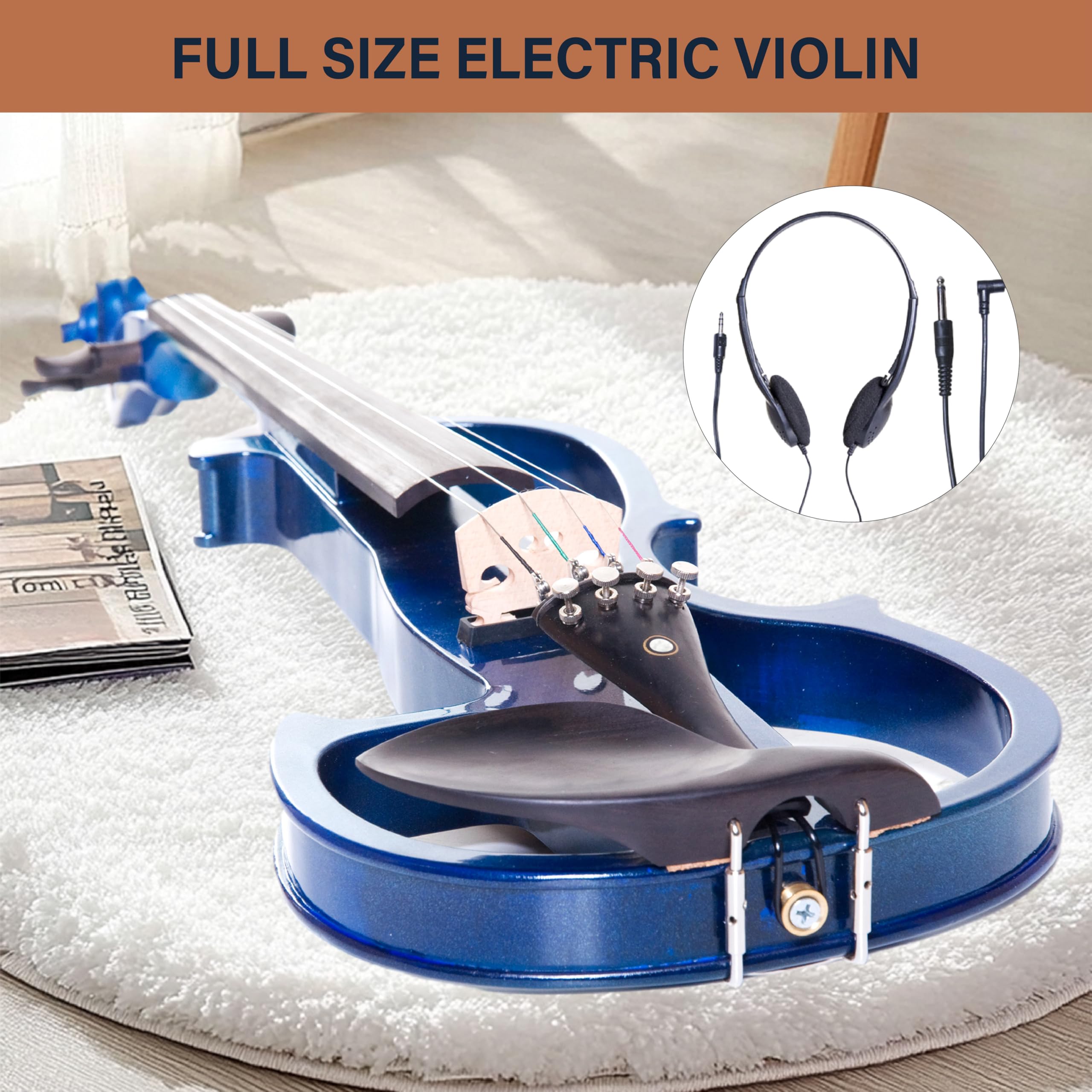 Cecilio Solid Wood Electric/Silent Violin with Ebony Fittings - 4/4 Full Size - Metallic Red Mahogany