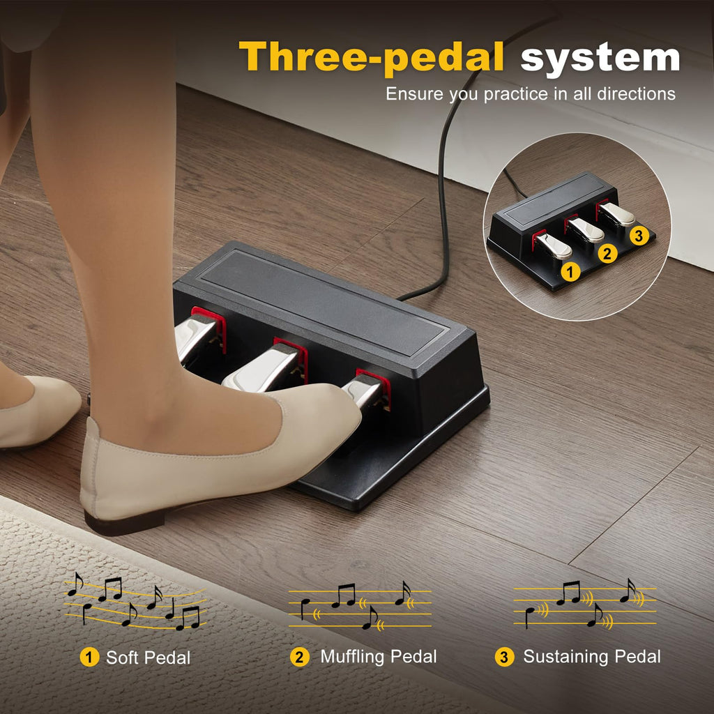 MUSTAR 88 Key Piano Keyboard with Piano Bench, Digital Piano 88 Semi Weighted Keys, Portable Electric Piano with Storage Stool, 3 Pedals, Built-In Speakers, USB/MIDI, Black