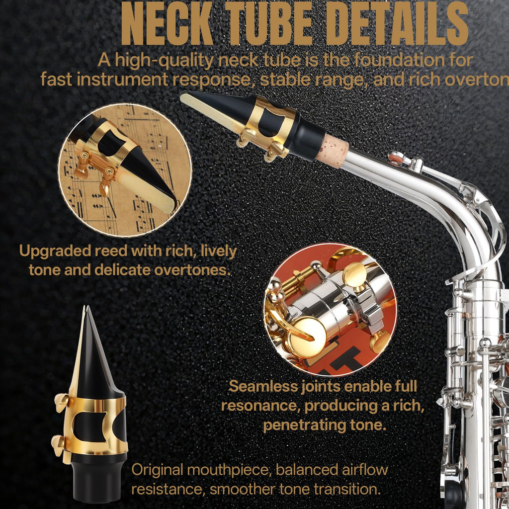 Kmise E Flat Alto Saxophone, Lightweight Saxophones for Students Beginner, Saxofon Full Kit with Portable Case, Sax Stand, Strap, Reeds, Beginner's Guides, Mute, Cleaning Kit (Gold Lacquer)