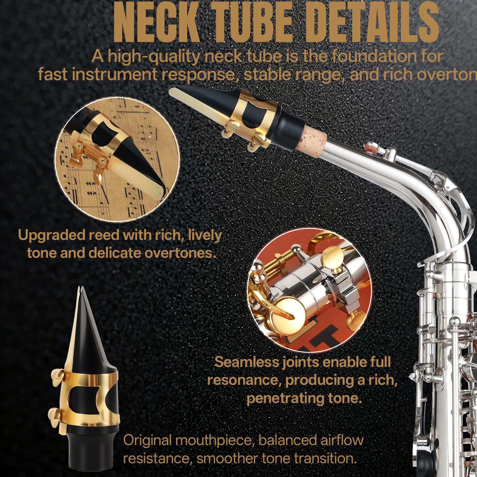 Kmise E Flat Alto Saxophone, Lightweight Saxophones for Students Beginner, Saxofon Full Kit with Portable Case, Sax Stand, Strap, Reeds, Beginner's Guides, Mute, Cleaning Kit (Gold Lacquer)