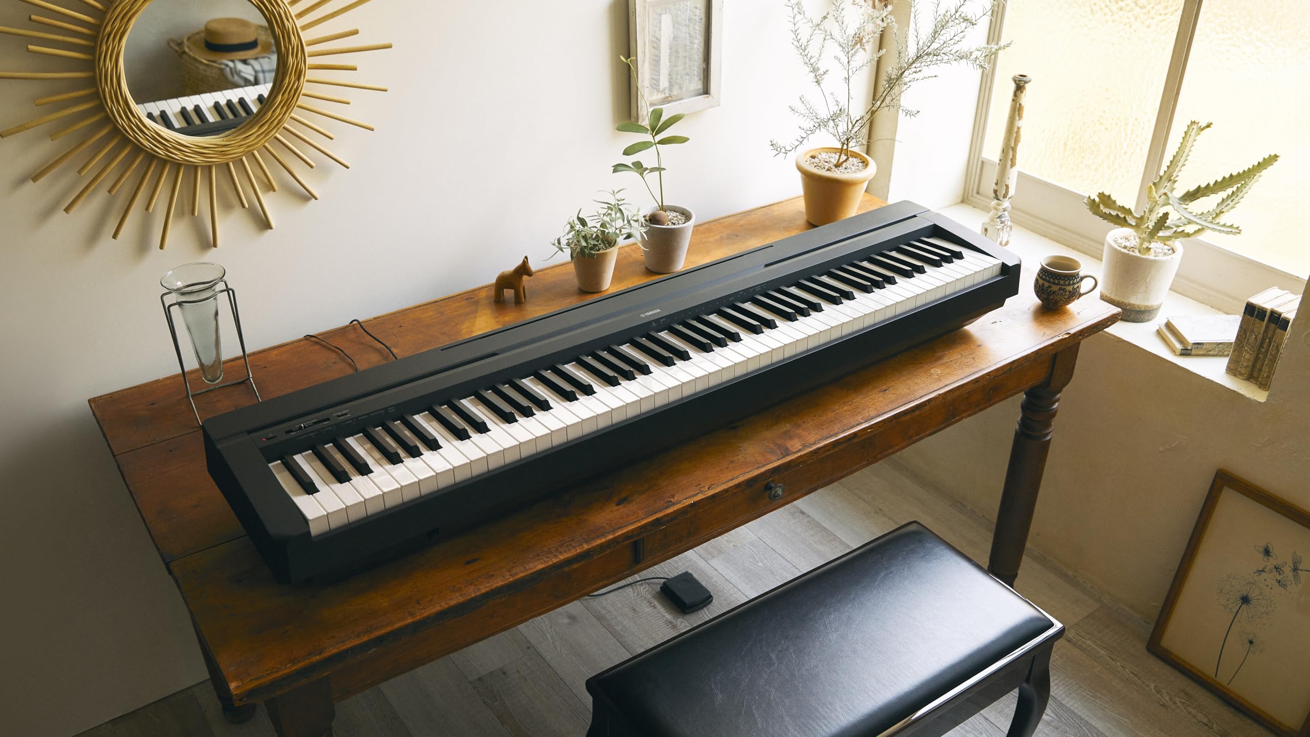 Yamaha P225 88-Key Digital Piano with Weighted Keys, Portable Design, Keyboard, Music Rest, Sustain Foot Switch, and Built-In Speakers, Black (P225B)