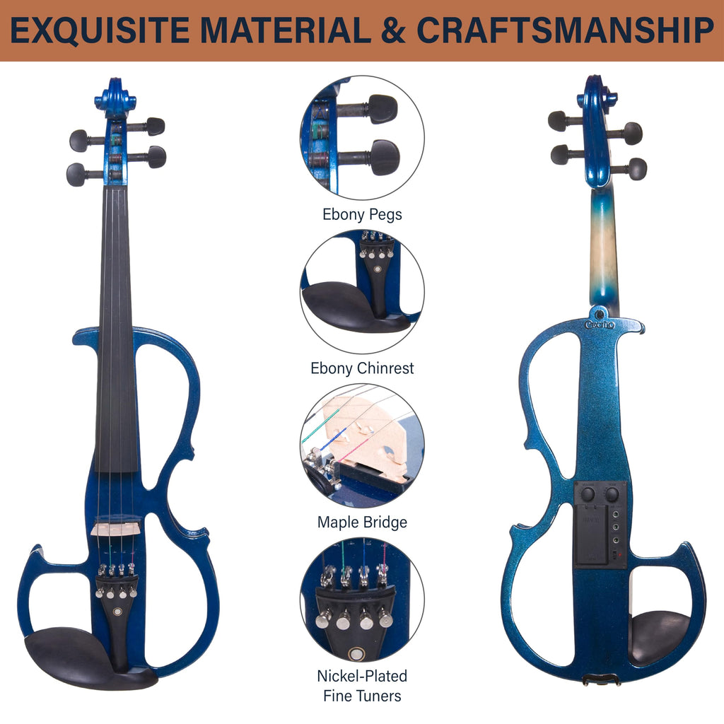Cecilio Solid Wood Electric/Silent Violin with Ebony Fittings - 4/4 Full Size - Metallic Red Mahogany
