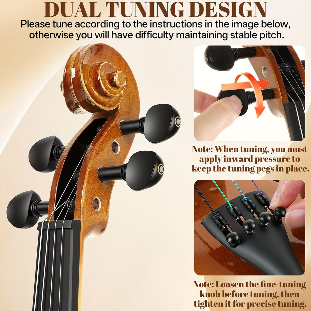 Kmise Violin 4/4 Full Set, Fingerboard Fret Markings Violins, Matte Acoustic Fiddle for Adults, Beginners, Students with Violin Case, Rosin, Strings, Bow, Shoulder Rest, Beginner's Guide (Matte, 4/4)