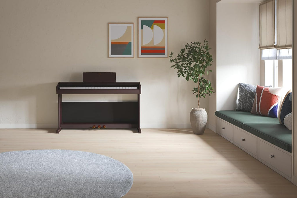 Yamaha Arius Series 88-Key Weighted Digital Piano Keyboard for Beginners, Full Size, Grand Piano Sound, 3-Pedal Unit, Bench Included, Classic Upright Design in Rosewood, YDP146R