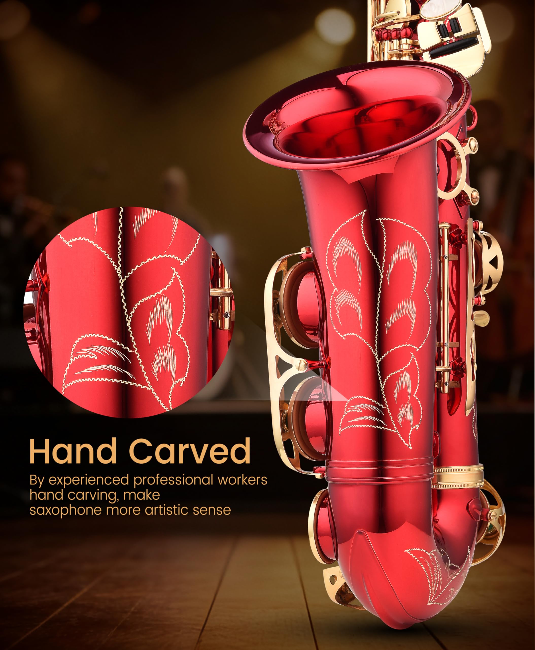 Leo Jaymz Eb Alto Saxophone - One-Piece Body & Neck Construction, H68 Brass, with Thickened Travel Bag - Complete Beginner to Professional Kit (Gold)