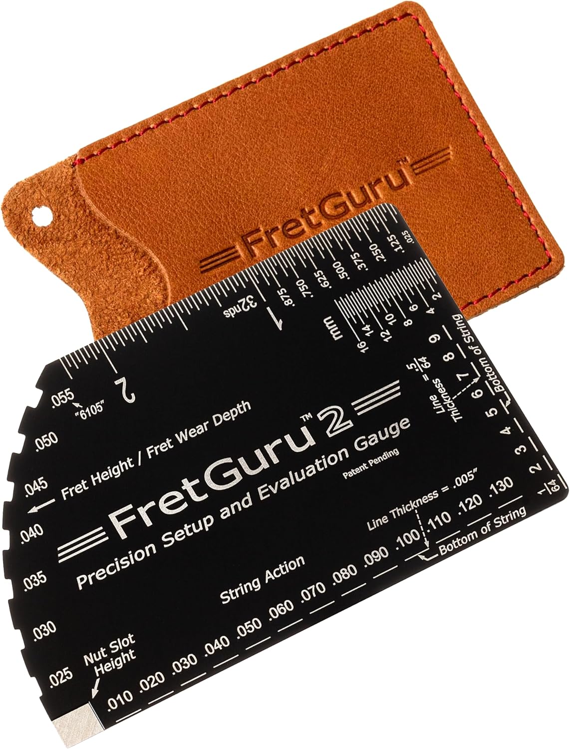 String Action Gauge Guitar Fret Ruler Precision Fret Rocker Precise CNC Machined, Diamond Honed, Polished Edge Guitar String Height Gauge Luthier Tool with Genuine Leather Case | Precision .010" increments, Laser etched markings, Luthier tool for guitar s